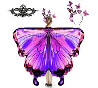 plainshe Butterfly Wings for Girls, Butterfly Costume for Halloween, Fairy Wing Kids, 3PCS Butterfly Cape Set (#026)