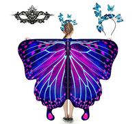 plainshe Butterfly Wings for Girls, Butterfly Costume for Halloween, Fairy Wing Kids, 3PCS Butterfly Cape Set (#027)
