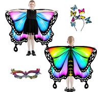 Plainshe Butterfly Wings for Girls, Double-Sided Fairy Wing, Kids Butterfly Costume for Halloween, 3PCS Cape Set (Double-Sided 1)