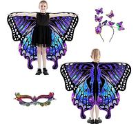 Plainshe Butterfly Wings for Girls, Double-Sided Fairy Wing, Kids Butterfly Costume for Halloween, 3PCS Cape Set (Double-Sided 16)