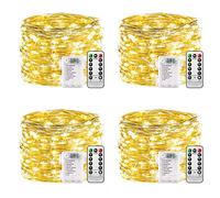 plainshe Fairy Lights Battery - 4 Pieces, 100 LED Fairy Lights 10 m 8 Modes Remote Control, Timer Fairy Lights Wire, Warm White dimmable Lights Battery