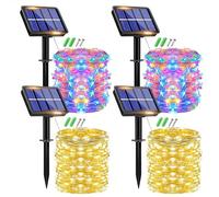 plainshe Solar String Lights Outdoor Garden, 15m 150LED Copper Wire Fairy Lights with 8 Modes, Waterproof Solar Powered LED Lights for Patio, Wedding & Party Decor (2P Warm White+2P Multicolored)