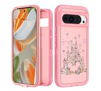 Plakill for Google Pixel 9 Pro XL Case - Women Girls Cute Cover Girly Aesthetic Kawaii Unique Design Floral Castle Flower Heavy Duty Shockproof Protective Phone Case for Pixel 9 Pro XL 6.8 Inch