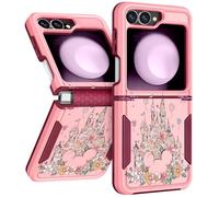 Plakill for Samsung Galaxy Z Flip 5 Case - Women Girls Cute Phone Cover Girly Aesthetic Kawaii Unique Design Floral Castle Flower Heavy Duty Shockproof Protective for Samsung Z Flip 5 Case 6.7 Inch