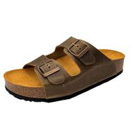 PLAKTON Double Buckle Sandals Cushioned Cork Footbed Distressed Leather and Suede Lining 3 Colours (Dark Khaki, UK Footwear Size System, Adult, Women, Numeric, Medium, 6.5)