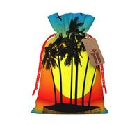 Plam Tree Tropical Island At Sunset Print Drawstring Bags Burlap Gifts Bag With Drawstring Gift Bags For Wedding/Party/Festival/Storage