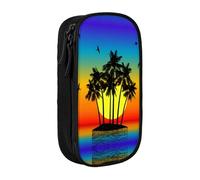 Plam Tree Tropical Island at Sunset Print Pencil Case Coin Key Card Bag Purse Large Pen Pouch for Kids Boys School Office