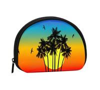 Plam Tree Tropical Island at Sunset Print Portable Mini Storage Bag Shell Shaped Wallet Small Coin Wallet Shell Storage Bag