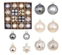 Plamere Pro Solutions Universal Christmas Ball Ornament Sets - 44 pcs: Includes Two Sizes of Shatterproof Balls (White Gold, Grey and Cream)