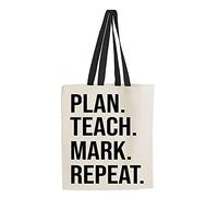 Plan teach mark repeat Thankyou Gift, Teacher’s Day, Teacher Appreciation, End of Term, Birthday/Retirement Gift Shopping Shoppers Tote Bag (Black Handle)