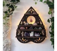Planchette Crystal Display Wall Shelf For Stone Wooden Heart Shape Wall Art Boho Witch Gothic Floating Shelves Heart Lamp Floating Shelf Wiccan Gem Storage Ouija Vintage Pagan Crystal Holder Art Decor