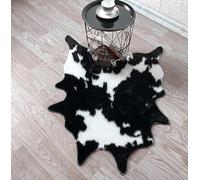 Plancholo Black and White Cow Print Faux Fur Hide Area Rug, 2.6ft X 3.4ft, Carpet Animal Printed Accent for Decoration