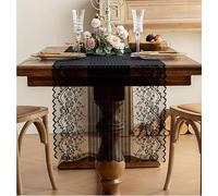 Plancholo Black Lace Table Runner 18x47 Inch Boho Striped and Floral Design Table Runner for Kitchen Dining Table Decoration