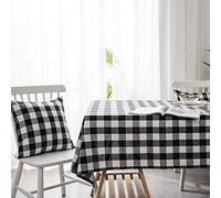 Plancholo Checkered Tablecloth Black and White Gingham Rectangle Table Cloth Buffalo Plaid Cotton Linen Fabric Table Cover for Dining Room Kitchen Table Decor (55 x 71 Inch)
