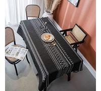 Plancholo Cotton Linen Table Cloth Boho Geometric Print Tablecloth Wrinkle Free Washable Table Cover for Kitchen Dining Party (Black, Rectangle/Oblong, 55"x87")