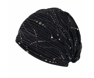 Plancholo Lace Chemo Turban Women Headwear Beanie Chemo Cap Chemo Headwear with Sequin Black
