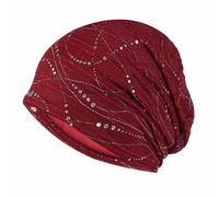 Plancholo Lace Chemo Turban Women Headwear Beanie Chemo Cap Chemo Headwear with Sequin Red