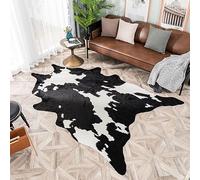 Plancholo Large Black Cowhide Area Rug Animals Faux Fur Rug, 5.2ft X 7.2ft, Rug Faux Fur Cowhide Area Rug Animals Mat Carpet for Home, Black and White