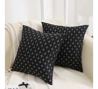 Plancholo Pack of 2 Decorative Vintage Burlap Linen Throw Pillow Covers 16x16 Inch Rustic Woven Textured Cushion Covers for Couch Sofa Bed, Black