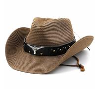 Plancholo Straw Cowboy Hat Beach Sun Hat Wide Brim Panama Fedora Hat Outdoor Summer Straw Hat for Men Women Brown