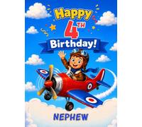 Plane Aeroplane Pilot Kids 4th Birthday Card for Nephew