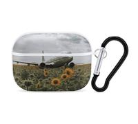 Plane Flies to Sunflower Field Case Cover with Keychain Shockproof Hard Shell Protective Case for 2nd/1st Generation Case for Women Men Bluetooth Earbuds Case