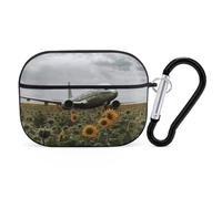 Plane Flies to Sunflower Field Case Cover with Keychain Shockproof Hard Shell Protective Case for 2nd/1st Generation Case for Women Men Bluetooth Earbuds Case
