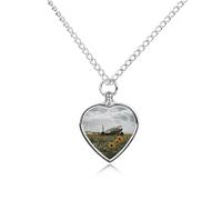 Plane Flies to Sunflower Field Urn Necklaces for Ashes Personalized Human Pet Cremation Jewelry Customized Keepsake Locket Pendant with Filling Kit Memorial Gift for Dog Cat Lover Women Men(Heart)