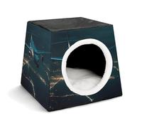 Plane Flying at Night Cat Bed for Indoor Cats - Foldable Cat & Dog House with Removable Cozy Cushion, Waterproof Oxford Washable Pet House for Small Pets 13.8" X 13.8" X 11.8"
