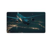Plane Flying at Night Desk Mat with Stitched Edges, Rubber Mouse Mat for Keyboard Mats Non-Slip Waterproof Desk Pad Office Supplies Large Gaming Mouse Pad for Home Work