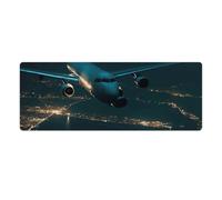 Plane Flying at Night Desk Mat with Stitched Edges, Rubber Mouse Mat for Keyboard Mats Non-Slip Waterproof Desk Pad Office Supplies Large Gaming Mouse Pad for Home Work