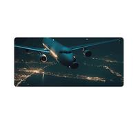 Plane Flying at Night Desk Mat with Stitched Edges, Rubber Mouse Mat for Keyboard Mats Non-Slip Waterproof Desk Pad Office Supplies Large Gaming Mouse Pad for Home Work
