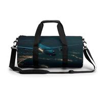 Plane Flying at Night Gym Bag for Men Women, Sturdy Oxford Cloth Travel Bags with Removable Shoulder Strap, Waterproof Duffel Bag for Fitness, Travel, Yoga