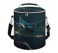 Plane Flying at Night Lunch Bag, 15L Portable Leakproof Picnic Basket with Shoulder Strap, Insulated Picnic Cooler Bag for Camping, Beach, Hiking & Groceries