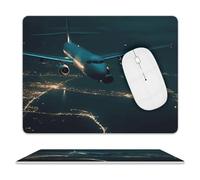 Plane Flying at Night Mousepad Waterproof Non-Slip Rubber Base MouseMat Stitched Edge Funny Gaming Mousepad for Home Office Dorm Desk Decor Accessories 11.8"x9.8"