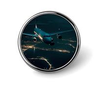 Plane Flying at Night Round Badge Pin Funny 1 Inch Button Brooch Lapel Pins Fashion Hat Shirt Pin Tie Tack Pinback Buttons Badge Party Supplies Decor Badges For Clothing Coat Hat Dress For Men Women