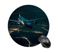 Plane Flying at Night Round Mouse Pad, Non-Slip Rubber Base Waterproof Washable, Computer Mouse Mat for Office Gaming Studying, Premium-Textured Durable Portable Circle Mousepad for Desktop PC Noteboo