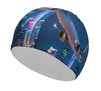 Plane Flying Over The City Swim Cap High Elasticity Anti Slip Waterproof Comfortable Swim Hat Bathing Cap for Men Women