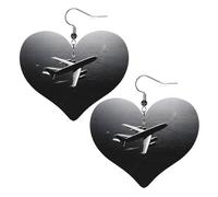 Plane flying over the sea Double-Sided Faux Leather Large Dangle Earrings for Women Heart-Shape Lightweight Spring Winter Decorative Earrings for Holiday Concert Party Decor Gifts