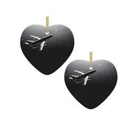 Plane Flying Over The Sea Print Christmas Tree Ceramic Hanging Heart Shaped Christmas Tree Pendants Family Gatherings Holiday Party Decor.