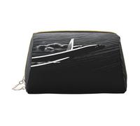(Plane Flying Over The sea) Print Pu Leather Makeup Bag with Zipper Pocket Compact Organizer for Travel/Purse
