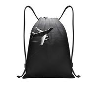 Plane Flying Over The Sea Title: Lightweight Drawstring Duffel Bag – Water-Resistant Foldable Gym Sack with Adjustable Shoulder Strap, Ideal for Sports, Yoga, Travel and School