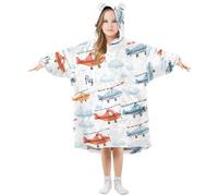 Plane Helicopter Cloud Kids Oversized Blanket Hoodie Fleece Wearable Hooded Blanket Dressing Gown Boys Girls