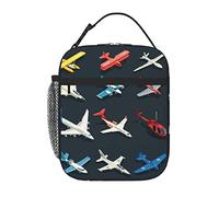 Plane Insulated Lunch Bag Vintage Airplanes and Helicopters Lunch Cooler Box for Women Men Teens Kids, Reusable Lunch Tote Bag for