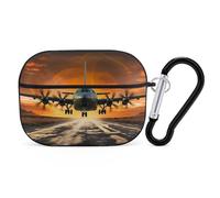 Plane Landing On Runways Airpod Pro Case AirPods 2 Case for Women Hard Shell Protective Cover with Carabiner Keychain Compatible with AirPods Case 2nd 1st Generation, Front LED Visible Black