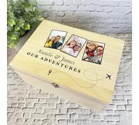 Plane Track Photo Frames Our Adventures Travel Personalised Wooden Keepsake Box - Custom Wood Memory Keepsake Storage Gift Box - Birthday Wooden Boxes - Quality Keepsake Wood Box With Lid