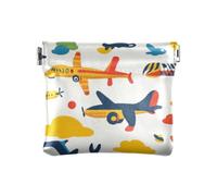 Planes Colorful Cartoon White Women's Small Leather Change Purse Unique Mini Makeup Bag for Women Travel, planes colorful cartoon white, One Size, Print Art