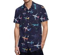 Planes Flying Airplanes Men's Button Down Shirt Casual Short Sleeve Shirts Beach Summer Shirt with Pocket