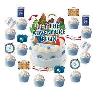 Planes Happy Birthday Cake Toppers, Pack of 13 Travel Themed Cupcake Toppers, Aeroplane Card Camera Suitcase Cake Decorations for Adventure Theme Baby Shower Birthday Party Cake Decoration