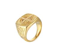 Planet '79 18K Gold North Star Signet Ring | Cross Star Compass Stainless Steel Men's Biker Hip Hop Amulet Ring Nautical Compass Jewelry Husband Boyfriend Gift, Size 8, 10, 12, Yellow Gold, No